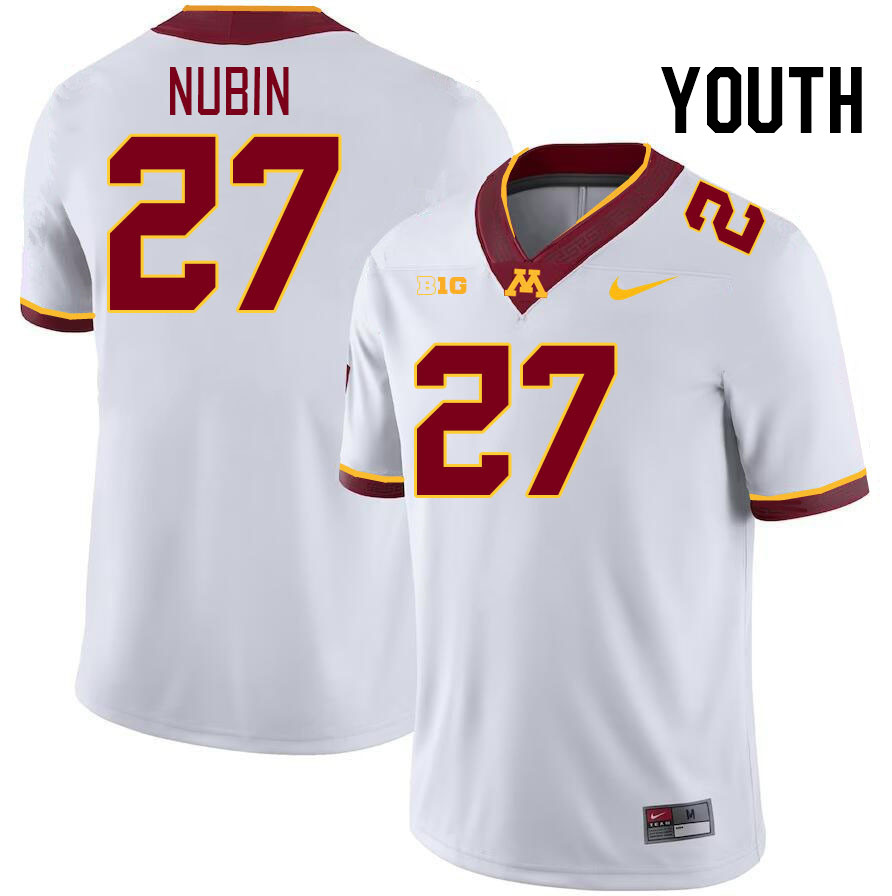 Youth #27 Jordan Nubin Minnesota Golden Gophers College Football Jerseys Stitched-White